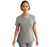 Stenso Nobby Blouse Medicale Femme - Tenue Infirmiere Professionnelle Blanche Équipée Col en V, Manches Courtes, Fentes Latérales, Trois Poches, Matériau Élastique et Stretch Ciment M