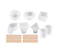 Steowsey 18 Pcs Résine Moules Silicone Kit Bundle Sphère Carré Dessous de Verre Pyramide Bougeoir Blanc