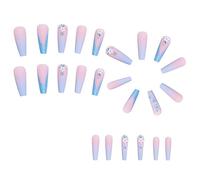 Steowsey 24Pcs Rose Bleu Dégradé Camélia Faux Ongles Long Cercueil Ongles Conseils Détachable Appuyez sur les Ongles