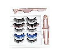 Steowsey 5 Paires de Faux Cils MagnéTiques de Couleur de Style MéLangé Ensemble de Pinces à éPiler Eyeliner ImperméAbles Faux Cils MagnéTiques éPais