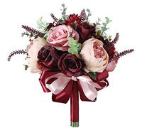 Steowsey Bourgogne PoussiéReux Rose Rose Bouquet - Champagne Blush Blooming Pivoine avec Eucalyptus RéEl Parfaites Fleurs de Mariage Nuptiale
