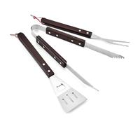 Steowsey Ensemble de 3 pièces pour barbecue en acier inoxydable avec poignée en bois, fourche, pelle et fourchette