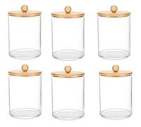 Steowsey Lot de 6 Bouteilles de Médicaments en Plastique avec Couvercles en Bambou, pour Distributeur de Coton-Tige, Organisateur de Bocaux de Salle de Bain