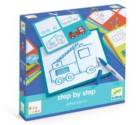 DJECO Step by Step Arthur et Co - Jeu Éducatif Dessin pour Apprendre à Dessiner Pas à Pas, dès 4 ans - Effaçable, Réutilisable - Contient 1 Planche Veleda, 1 Feutre Effaçable, 1 Chiffon et 24 Modèles