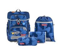 Step by Step Cloud Reflect Ensemble cartable 5 pièces, sac à dos ergonomique avec réflecteurs, réglable en hauteur avec ceinture ventrale pour garçons dès la 1ère classe, 19L, Rocket Novo - Bleu