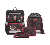 Step by Step Ensemble cartable Space 5 pièces Tornister ergonomique avec réflecteurs réglables en hauteur avec ceinture abdominale 20L, Ninja Yuma - Noir - Rouge, 28 x 20 x 37 cm