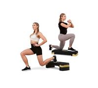 Hop-Sport Step de Fitness HS-PP033AS pour la maison, Stepper d'aérobic avec Hauteur Ajustable 3 marches, Antidérapant, max. 350 kg, Noir/Doré Noir / Doré G