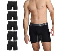 STEP ONE Lot de 5 boxers pour homme anti-frottements confortables évacuant l'humidité, noir/gris, Large