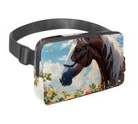 Step Up Your Outdoor Game Sac banane avec sangle réglable pour homme et femme en déplacement, cheval mignon et fleur, Multicolore #05, 1.5x9.0x5.9in/4x23x15cm