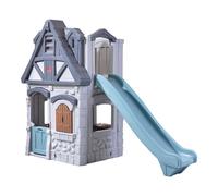 Step2 – Maisonnette de jardin Enchanting Adventures, plastique, 2 niveaux, toboggan gris et bleu