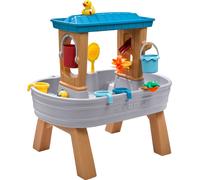 Step2 Rain Showers Splash Tub Table de jeu aquatique | Grande table aquatique avec set de 13 accessoires | Table de jeu aquatique de jardin pour enfants en gris & marron