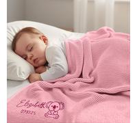 Stepdiy Couverture bébé Fille personnalisée avec prénom brodé, 100% Coton, 80x100 cm, pour Naissance, baptême ou Premier Noël (Rose)