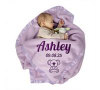 Stepdiy Couverture bébé Fille personnalisée - Cadeau de baptême ou Anniversaire - Broderie de prénom et Animaux (Violet)