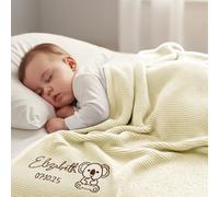 Stepdiy Couverture bébé personnalisée avec prénom brodé, 100% Coton, 80x100 cm, pour Naissance, baptême ou Premier Noël (Beige)