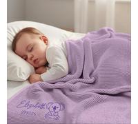 Stepdiy Couverture bébé personnalisée avec prénom brodé, 100% Coton, 80x100 cm, pour Naissance, baptême ou Premier Noël (Violet Clair)
