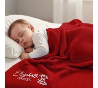 Stepdiy Couverture bébé personnalisée avec prénom brodé, 100% Coton, 80x100 cm, pour Naissance, baptême ou Premier Noël (Rouge)