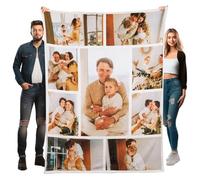 Stepdiy Plaid Personnalisé avec Photo et Texte - Couverture Personnalisée avec Photo - Plaid Personnalisable pour Papa, Maman - Cadeau Personnalisé Femme, Homme, Couple, Famille - 9 Photos