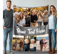 Stepdiy Plaid Personnalisé Photo 130x150cm, Couverture Personnalisée avec 5 Photos et Texte pour Adulte, Cadeau Personnalisée Papa Maman Homme Femme