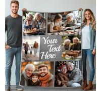 Stepdiy Plaid Personnalisé Photo 130x150cm, Couverture Personnalisée avec 6 Photos et Texte pour Adulte, Cadeau Personnalisée Papa Maman Homme Femme