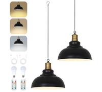 Stepeak 2 pièces Lampe Suspension Rechargeable d'Extérieur, Noir Lampe Suspendue avec Batterie, Suspension Industrielle avec Télécommande, Pendentif Sans Alimentation Électrique pour Terrasse Balcon