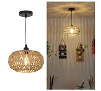 Stepeak Lampe à suspendre Boho avec abat-jour en rotin, Lampe à suspendre en rotin, Lampe à suspendre rustique pour chambre à coucher, Plafonnier en bambou pour salon salle à manger couloir cuisine
