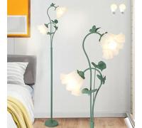 Stepeak Vert Lampadaire Salon, 2 Flammes Fleur Abat-jour Lampadaire avec ampoule LED, Muguet Lampe Fleur, Flower Floor Lamp, Lampadaire Moderne pour Chambre, Chambre Enfants, Bureau