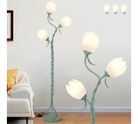 Stepeak Vert Lampadaire Salon, 3-flamme Abat-jour Fleur Lampadaire avec 3 ampoules LED, DIY Tulipes Lampe Fleur, Lampadaire Fleur, Moderne Lampadaire pour Chambre, Chambre d'enfant, Bureau 170cm
