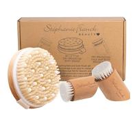 Stephanie Franck Beauty Brossage à Sec Visage et Corps - Coffret 3 Brosses Exfoliantes en Poils Naturels - Brosses Visage Douce Peau Sensible - Brosse Corps Massage - Bois Hêtre & Cerisier