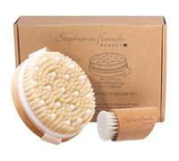 Stephanie Franck Beauty Duo de Brosses de Massage à Sec Corps & Visage - Poils Naturels & Bois - Exfoliation Douce, Drainage Lymphatique, Peau Lisse & Éclatante