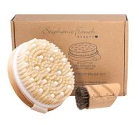 Stephanie Franck Beauty Lot de brosses sèches - Brosse pour le corps et le visage (ferme) en poils naturels pour le brossage à sec, exfoliant, cellulite et drainage lymphatique - Cadeau de bien-être