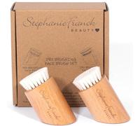 Stéphanie Franck Beauty - Set de 2 Brosses Visage Douces à Sec - Massage À Deux Mains & Exfoliation Naturelle - Bois de Hêtre & Poils de Chèvre - Soin Peau Sensible - Routine Skincare Zéro Déchet