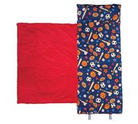 Stephen Joseph SJ770291 Tapis de sieste pour enfants avec couverture pelucheuse intégrée, oreiller, sangles de transport à l'épaule, sangles auto-agrippantes, design sportif, bleu marine