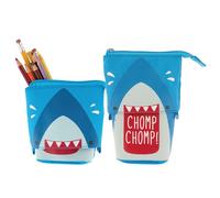 Stephen Joseph, Trousse à Crayons Pop-up - Trousse à Crayons sur Pied, Trousse Multifonction pour l'école pour Enfants, Motifs Mignons colorés avec Grand Espace pour Crayons et stylos, Requin, Gris