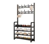 STEPHM Étagère à Chaussures à 4 Niveaux avec Crochets, étagère à Chaussures en métal, Grande étagère à Chaussures d'angle, Organisateur for entrée, Garage, Salon(Black,90cm/35.4in)