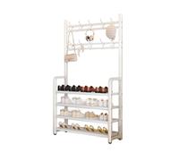 STEPHM Étagère à Chaussures à 4 Niveaux avec Crochets, étagère à Chaussures en métal, Grande étagère à Chaussures d'angle, Organisateur for entrée, Garage, Salon(White,90cm/35.4in)