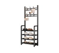 STEPHM Étagère à Chaussures à 4 Niveaux avec Crochets, étagère à Chaussures en métal, Grande étagère à Chaussures d'angle, Organisateur for entrée, Garage, Salon(Black,50cm/19.7in)