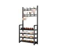 STEPHM Étagère à Chaussures à 4 Niveaux avec Crochets, étagère à Chaussures en métal, Grande étagère à Chaussures d'angle, Organisateur for entrée, Garage, Salon(Black,70cm/27.6in)