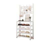 STEPHM Étagère à Chaussures autoportante à 5 Niveaux avec Crochets, Organiseur de Chaussures en métal Robuste, étagère d'angle for entrée(White,70cm/27.6in)