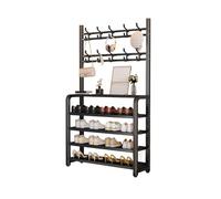 STEPHM Étagère à Chaussures autoportante à 5 Niveaux avec Crochets, Organiseur de Chaussures en métal Robuste, étagère d'angle for entrée(Black,90cm/35.4in)