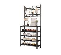 STEPHM Étagère à Chaussures autoportante à 5 Niveaux avec Crochets, Organiseur de Chaussures en métal Robuste, étagère d'angle for entrée(Black,70cm/27.6in)
