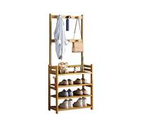 STEPHM Étagère à Chaussures d'entrée avec Crochets, étagère à Chaussures Verticale en Bambou à 4 Niveaux, étagère à Chaussures d'angle for Petits espaces(50cm/19.7in)