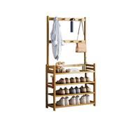 STEPHM Étagère à Chaussures d'entrée avec Crochets, étagère à Chaussures Verticale en Bambou à 4 Niveaux, étagère à Chaussures d'angle for Petits espaces(70cm/27.6in)