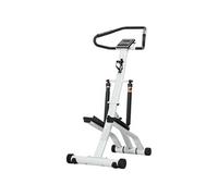 Stepper fitness pliable réglable - stepper avec guidon écran LCD multifonction porte-bouteille 2 roulettes acier blanc