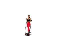 Stepper HS-045S Slim avec poignées Nordic Walking, Extenseurs, Résistance réglable, Ordinateur d'entraînement (Noir/Rouge)