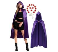 stepsin Costume de corbeau Titans pour femme - Combinaison de luxe avec capuche et chaîne de pierres rouges pour Halloween