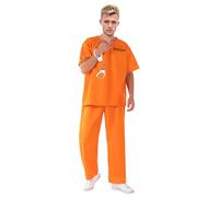 stepsin Costume de prisonnier pour homme - Combinaison de prisonnier orange - Tenue d'Halloween et de costumade - Combinaison d'uniforme criminel
