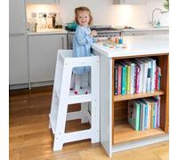 Stepup Baby Tour d'apprentissage Tabouret Enfant Montessori avec Petite Marche | Tour Debout pour Enfants | Hauteur Ajustable | Rail de Sécurité | pour Enfants de 18 Mois à 5 Ans - Blanc