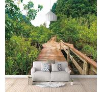 Stereo Green Forest Wooden Bridge Papier Peint 3D Installation Facile Intissé Tapisserie Bureau Salon Canapé Chambre Décoration Murale-350cm×256cm