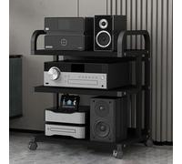 Stéréo STD Moderne avec Roues Audio-vidéo Média STD Design AV Média STD Tour De Rack Audio pour Tourne-Disque Armoire Stéréo en Bois Tour De Rack Audio P, Deep Black, 50x40x65cm