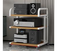 Stéréo STD Moderne avec Roues Audio-vidéo Média STD Design AV Média STD Tour De Rack Audio pour Tourne-Disque Armoire Stéréo en Bois Tour De Rack Audio P, White Walnut, 50x40x65cm